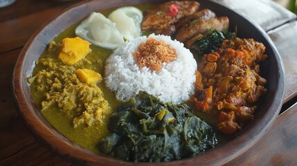 Indonesian Cuisine: A Delicious Rice and Curry Platter