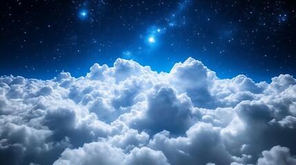 Starry Night Sky Above Fluffy White Clouds