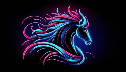 Stylized neon horse artwork with dynamic glowing lines in blue and pink shades great for digital art branding and futuristic visuals