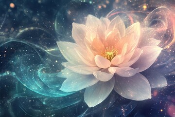 Celestial Lotus Blossom Glowing Softly in Cosmic Dust