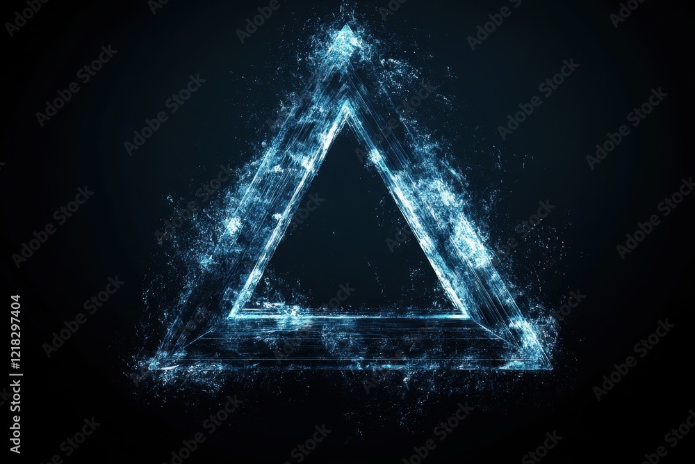 Poster distorted glowing triangle cyberpunk style futuristic geometry shape stock photo . triangle shape,fu