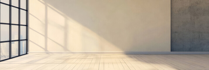 Fototapeta premium Bright and open interior space with large windows and smooth flooring during the day