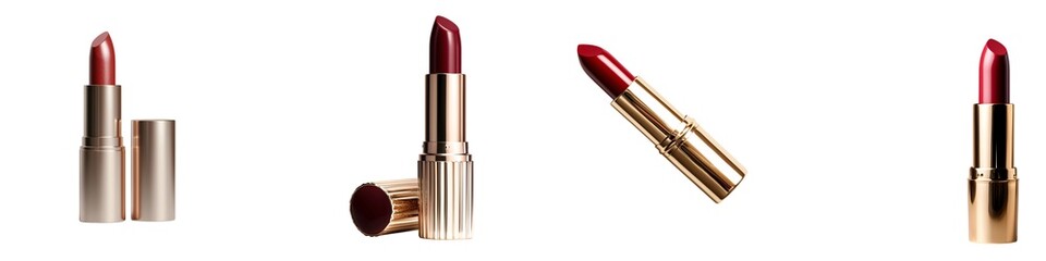 Beauty Products isolated collection. Lipsticks in elegant packaging arrangement