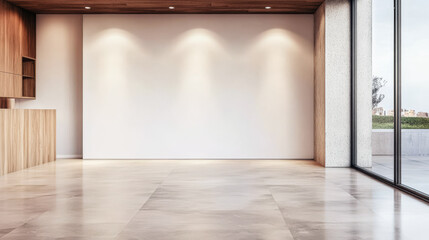 Obraz premium Modern empty interior space with natural light streaming through large windows