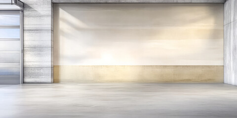Minimalist empty indoor space with smooth concrete flooring and light-colored walls