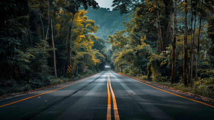 Fototapeta premium the toll way road in city in the center between city and nature,Thailand -