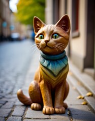 a colorful kitten sculpture on the street