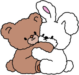 곰돌이 와 토끼 포옹 © titi.drawing