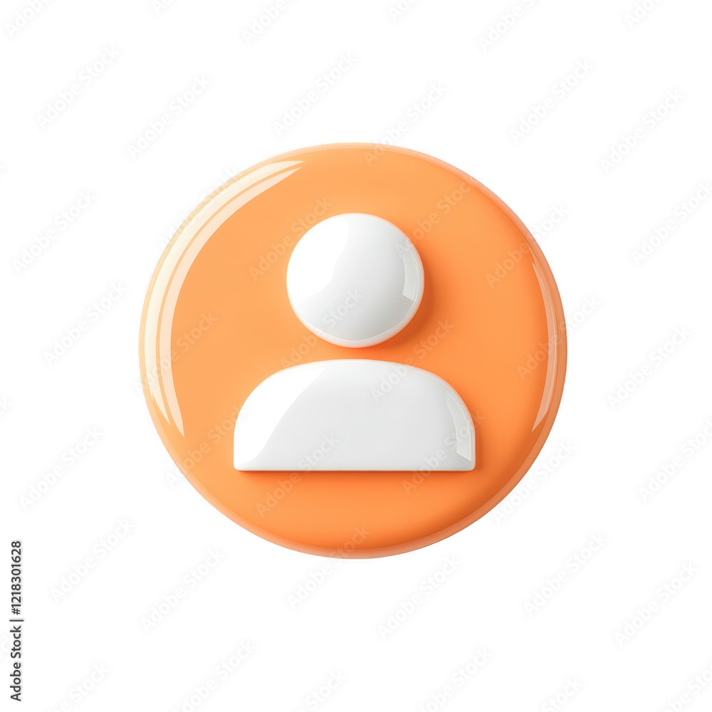 Poster this features simple, modern icon representing user or profile, set against orange background. desig