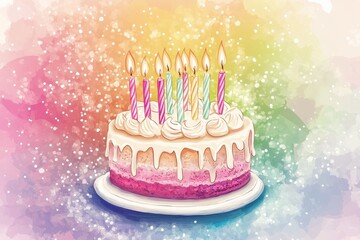 A Festive Birthday Cake With Colorful Candles