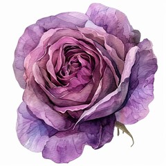 Obraz premium Watercolor Purple Rose Isolated on White Background. Beautiful Rose Flower