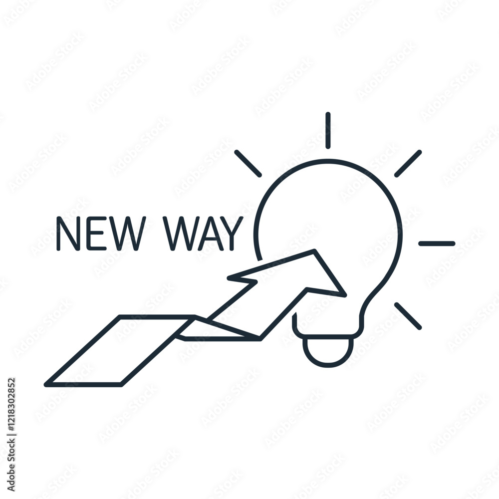 Aufkleber path to a new idea. process inventing business innovations. vector linear icon isolated on white bac