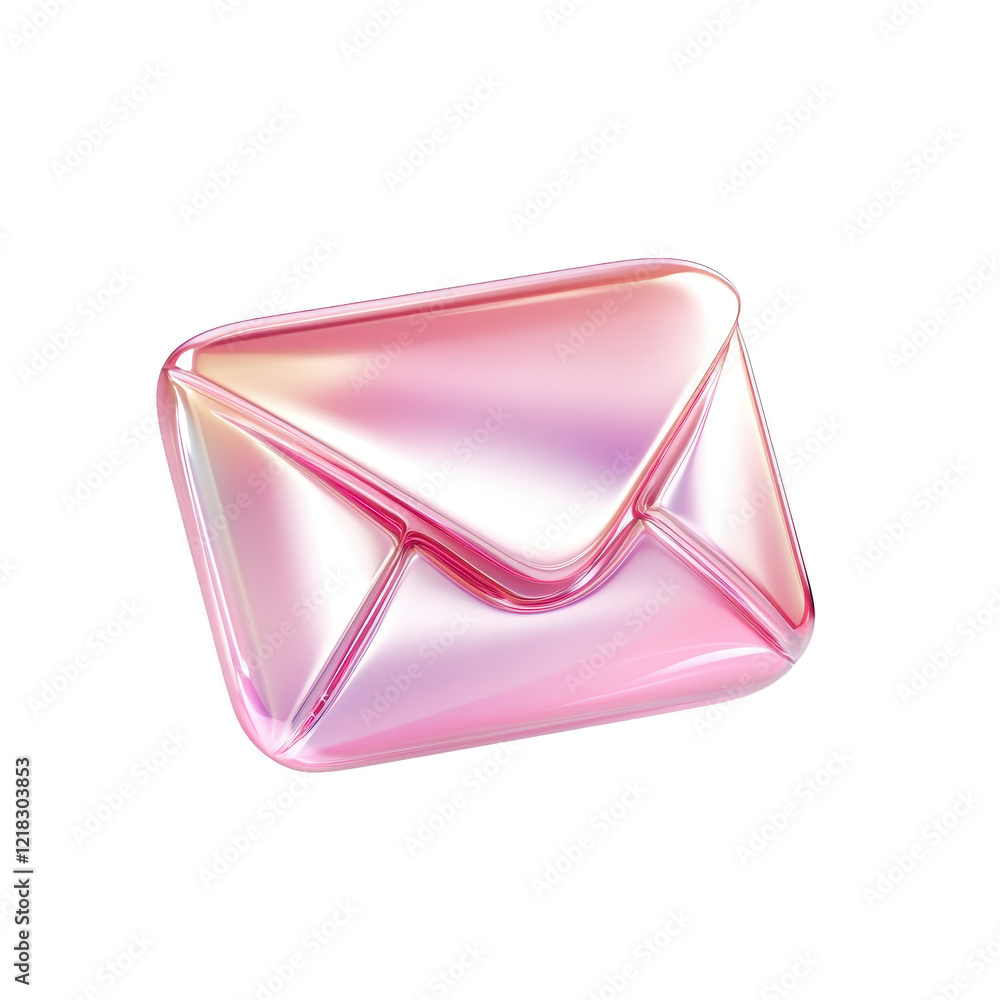 Poster shiny, iridescent envelope icon with modern design, symbolizing digital communication and messaging.