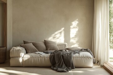Minimalist Living Room Interior with Frame Mockup and Cozy Decor