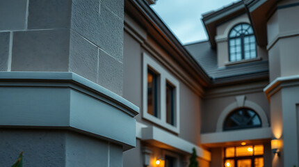 Obraz premium Luxury Home Exterior: Modern Architecture and Elegant Design. Captivating Residence with Classic Stone Facade and Refined Details.
