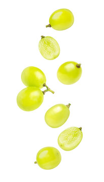Green grape flying isolated