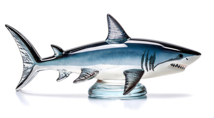 Naklejka premium ガラスのホオジロザメのペーパーウェイト。白背景。（Glass Great White Shark Paperweight on white background） 