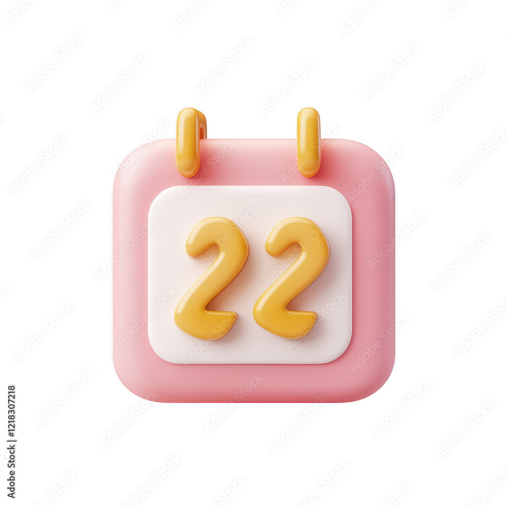 Poster colorful calendar icon displaying date 22, perfect for digital design and applications. this vibrant