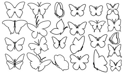 set a contour butterfly outline vector design 