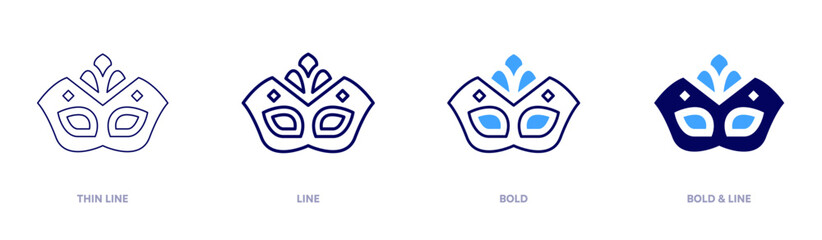 Caribbean carnival mask icon in 4 different styles. Thin Line, Line, Bold, and Bold Line. Duotone style. Editable stroke