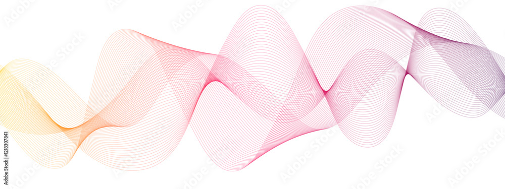 Poster Abstract Multicolor gradient wave lines vector background, twisted curve lines . Visual music wave frequencies rhythm. Wave melody lines on white background. 