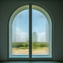 Fototapeta premium Arched Window with a View of a Green Landscape