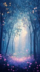 Enchanted Forest Path Gleaming With Magical Lights