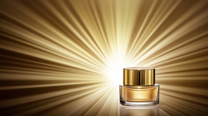 Luxurious gold cream in elegant jar with radiant golden background, showcasing the essence of beauty, skincare, and opulence for high-end cosmetic branding