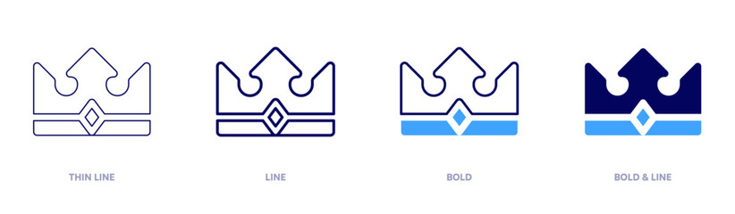 Crown icon in 4 different styles. Thin Line, Line, Bold, and Bold Line. Duotone style. Editable stroke