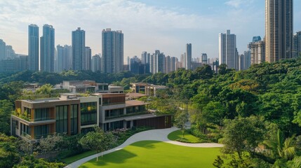 Obraz premium Luxury Homes with City Skyline View