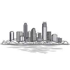 Cityscape Skyline Sketch Black and White Urban Architecture Modern Buildings Night View