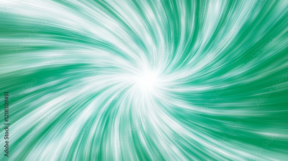 Poster abstract background featuring green and white swirling light beams converging towards a bright cente