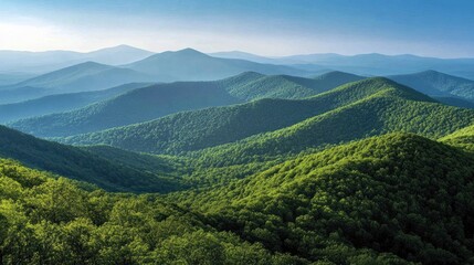 Fototapeta premium Serene Mountain Vista: A Panoramic View of Verdant Hills