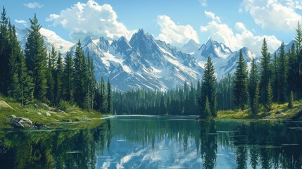 Serene Mountain Lake Reflection: A Breathtaking Panorama of Alpine Majesty