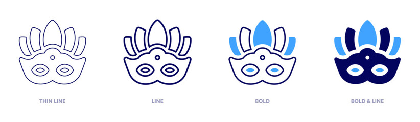 Tribal carnival mask icon in 4 different styles. Thin Line, Line, Bold, and Bold Line. Duotone style. Editable stroke