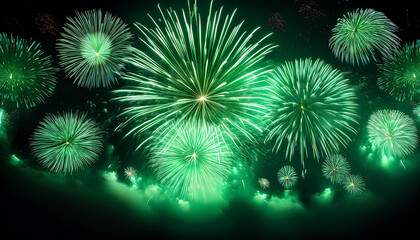 green fireworks in the night sky