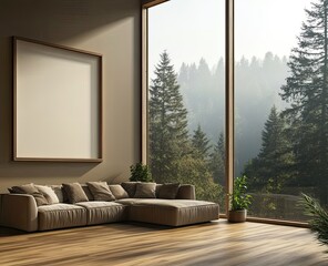 Stylish Living Room Decor with Wooden Accents and Frame Mockup