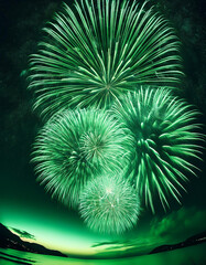 Fototapeta premium green fireworks in the night sky