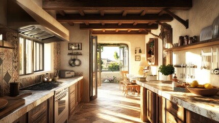 Rustic Mediterranean Kitchen: Sunlit Interior Design
