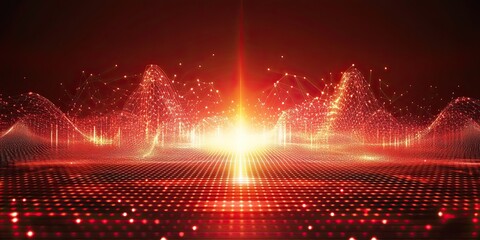Futuristic Red Network with Digital Particles and Light Effects