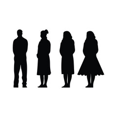 silhouette of the back view of people on a white background