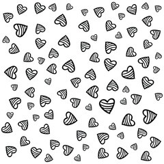 Scattered Black And White Striped Hearts Pattern Background