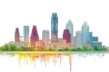 Obraz premium Austin Texas Skyline Colorful Cityscape Illustration