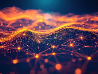 Cinematic Red Digital Grid with Particles and Depth of Field