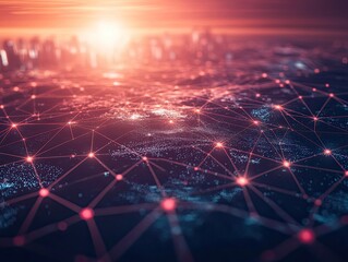 Sci-Fi Style Red Low-Poly Network with Light Effects