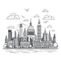 Obraz premium London Skyline Iconic Landmarks Cityscape Sketch