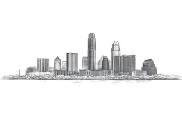 Austin Texas Skyline Sketch Monochrome Cityscape Drawing,