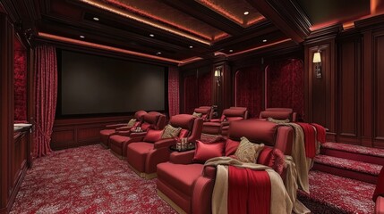 Luxurious Home Theater Design: Crimson Elegance