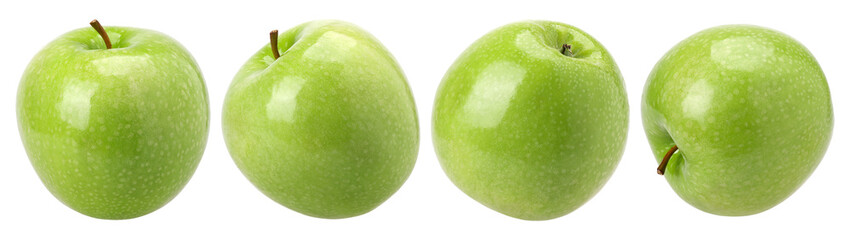 Close-up, green apple (granny smith apple) isolated, fresh green apple, transparent PNG, PNG format, Collection, set