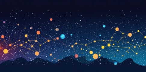 Celestial Network Over Silhouetted Mountains